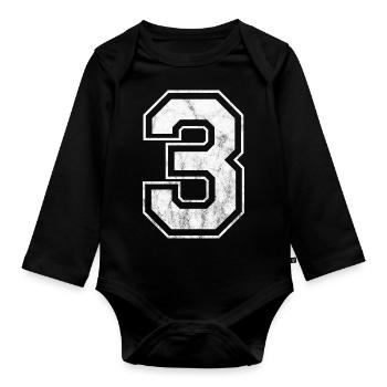 Nummer 3 - Baby Bio-Langarm-Body - Schwarz - Vorne