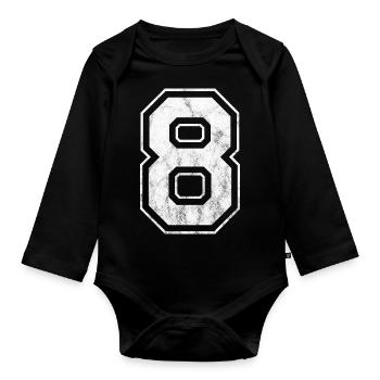 Number 8 - Organic Longsleeve Baby Bodysuit - black - Front