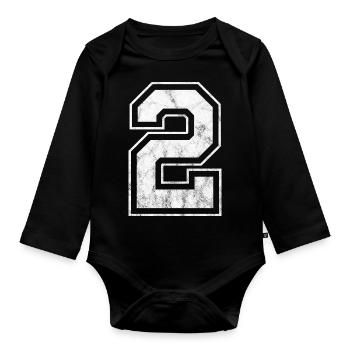 Number 2 - Organic Longsleeve Baby Bodysuit - black - Front