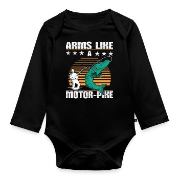 Funny fishing pun - Organic Longsleeve Baby Bodysuit - black - Front