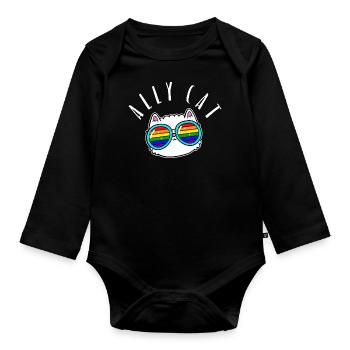 Ally Cat - LGBTIQ Queer Gay Pride CSD Cartoon - Baby Bio-Langarm-Body - Schwarz - Vorne