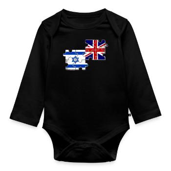 Israël Drapeau britannique Israélien Britannique - Body Bébé bio manches longues - noir - Devant