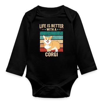 Pembroke Welsh Corgi Chiens Chiens - Body Bébé bio manches longues - noir - Devant