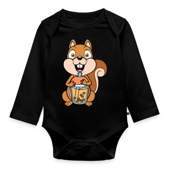 Bubble Tea Eichhörnchen - Baby Bio-Langarm-Body - Schwarz - Vorne