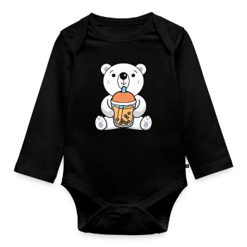 Bubble Tea Eisbär - Baby Bio-Langarm-Body - Schwarz - Vorne