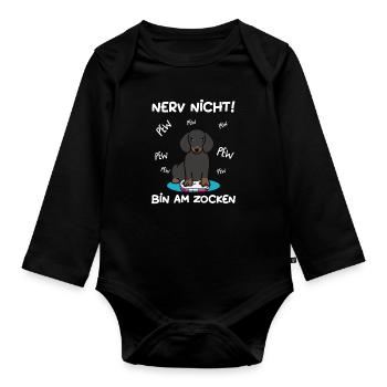 Bin am Zocken Gaming Dackel Hund - Baby Bio-Langarm-Body - Schwarz - Vorne