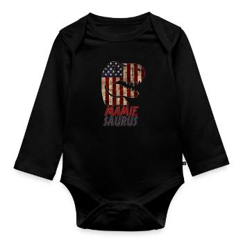 Patriotic Mamie Dinosaur - Baby Bio-Langarm-Body - Schwarz - Vorne