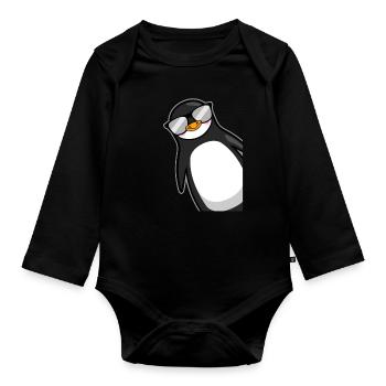 Lustiger Pinguin Mit Sonnenbrille Cooles Geschenk - Baby Bio-Langarm-Body - Schwarz - Vorne