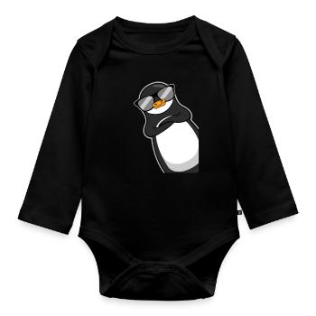Lustiger Pinguin Mit Sonnenbrille Cooles Geschenk - Baby Bio-Langarm-Body - Schwarz - Vorne