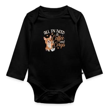 Welsh Corgi Dog Coffee Dog Dog Race Cadeau - Body Bébé bio manches longues - noir - Devant