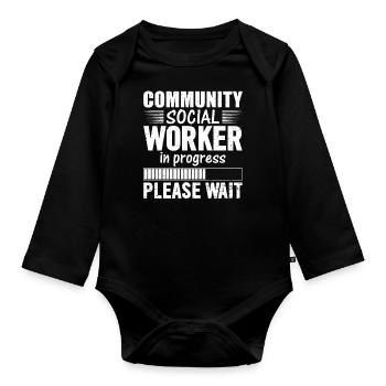 Community Social Worker In Progress - Baby Bio-Langarm-Body - Schwarz - Vorne