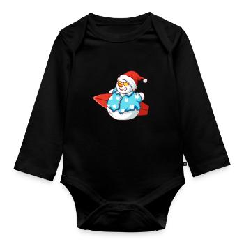 Christmas In July Funny Snowman Summer Surfer - Organic Longsleeve Baby Bodysuit - black - Front