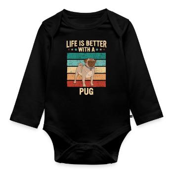 Mops Möpse Hund - Baby Bio-Langarm-Body - Schwarz - Vorne