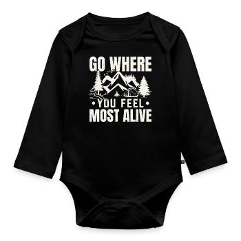 Go Where You Feel Most Alive Camp Camper Camping - Baby Bio-Langarm-Body - Schwarz - Vorne