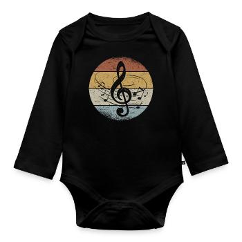 Claviers de violon Notes de musique Retro Clef - Body Bébé bio manches longues - noir - Devant