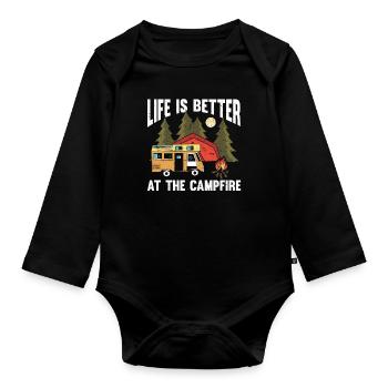 La vie est meilleure au campeur Campfire Camping Camper - Body Bébé bio manches longues - noir - Devant