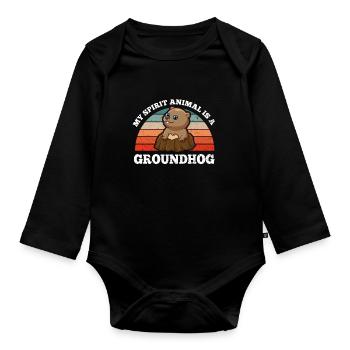 Retro Vintage My Spirit Animal Is A Groundhog - Organic Longsleeve Baby Bodysuit - black - Front