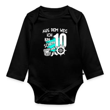Piraten Geburtstag Ich bin 10 Jahre alt - Baby Bio-Langarm-Body - Schwarz - Vorne