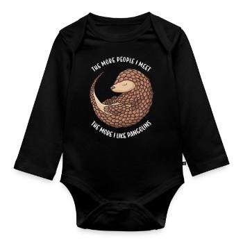Plus je rencontre de gens, plus j’aime les pangolins - Body Bébé bio manches longues - noir - Devant