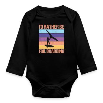 I’d Rather Be WingFoil Boarding - Surfeur Hydrofoil - Body Bébé bio manches longues - noir - Devant