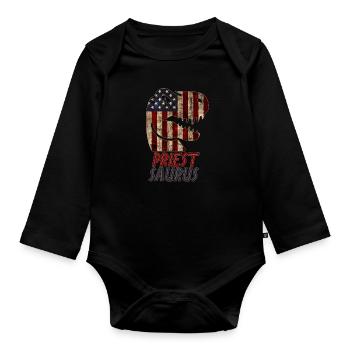 Patriotic Priest Dinosaur - Organic Longsleeve Baby Bodysuit - black - Front