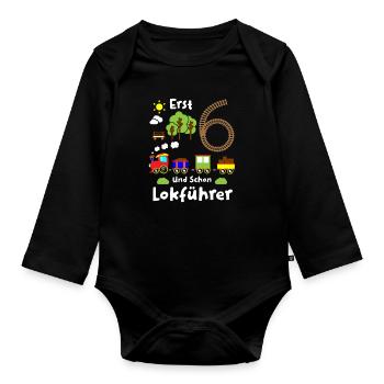 Junge Geburtstag 6 Jahre Zug Eisenbahn Geburtstag - Baby Bio-Langarm-Body - Schwarz - Vorne