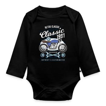 KLASSIK MOTORRAD BIKER RETRO RIDER VINTAGE MOTIVE - Baby Bio-Langarm-Body - Schwarz - Vorne
