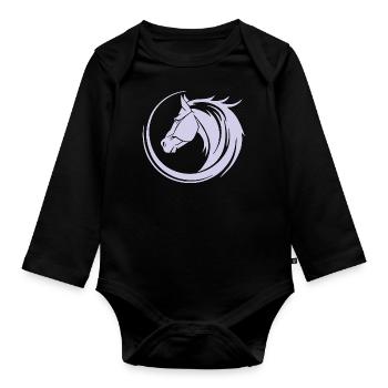 Cheval Tête d’équitation Équitation Sport équestre Cavalier Tribal - Body Bébé bio manches longues - noir - Devant