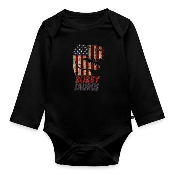 Patriotic Bobby Dinosaur Bobbysaurus - Baby Bio-Langarm-Body - Schwarz - Vorne