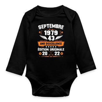 Septembre 1979 Idée cadeau d'anniversaire 43 ans - Body Bébé bio manches longues - noir - Devant