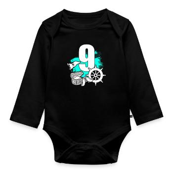 Pirate 9 years old - Organic Longsleeve Baby Bodysuit - black - Front