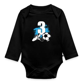 Fußball 3 Jahre alt Fußballer 3. Geburtstag - Baby Bio-Langarm-Body - Schwarz - Vorne