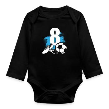 Fußball 8 Jahre alter Fußballer 8. Geburtstag - Baby Bio-Langarm-Body - Schwarz - Vorne