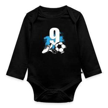 Fußball 9 Jahre alter Fußballer 9.Geburtstag - Baby Bio-Langarm-Body - Schwarz - Vorne