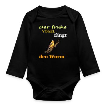 der frühe Vogel fängt den Wurm Tiere Geschenkidee - Baby Bio-Langarm-Body - Schwarz - Vorne