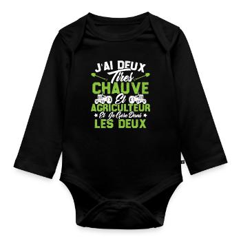 Chauve Agriculteur / Humour Cadeau Agriculture - Body Bébé bio manches longues - noir - Devant