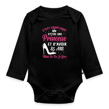 Princesse 85 Ans Idée Cadeau Anniversaire Amour - Body Bébé bio manches longues - noir - Devant