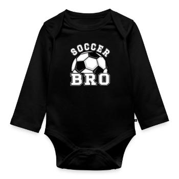 Proud football brother of a football player - Organic Longsleeve Baby Bodysuit - black - Front