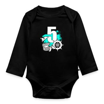 Pirate 5 year old pirates treasure 5th birthday - Organic Longsleeve Baby Bodysuit - black - Front