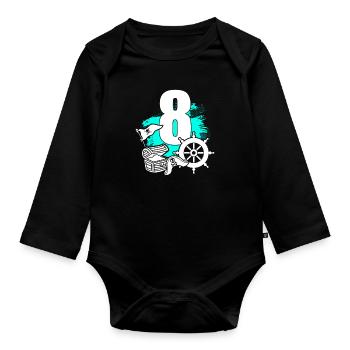 Pirate 8 year old pirates treasure 8th birthday - Organic Longsleeve Baby Bodysuit - black - Front