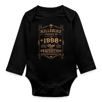 Cadeau D'anniversaire Millésime Fabriqué En 1998 - Body Bébé bio manches longues - noir - Devant