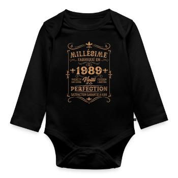 Cadeau D'anniversaire Millésime Fabriqué En 1989 - Body Bébé bio manches longues - noir - Devant
