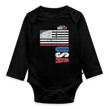 USA Retro Style - Organic Longsleeve Baby Bodysuit - black - Front