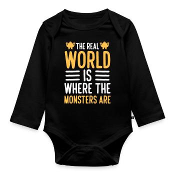 Cute Little Sister Brother - Organic Longsleeve Baby Bodysuit - black - Front