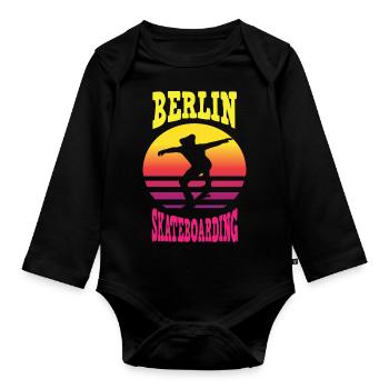 Skateboard Skateboardfahrer Berlin Skaten - Baby Bio-Langarm-Body - Schwarz - Vorne