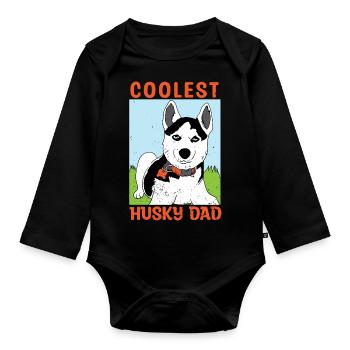 Husky Dog Blue Eyes Propriétaire de chien Huskydad - Body Bébé bio manches longues - noir - Devant