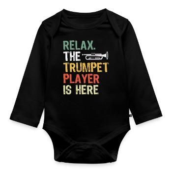 Relax the trumpeter is here - Organic Longsleeve Baby Bodysuit - black - Front