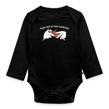 Please Help Me Fairy Godmother Knitting - Organic Longsleeve Baby Bodysuit - black - Front
