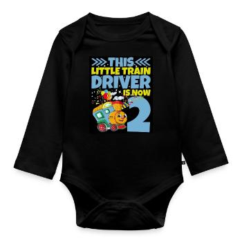 2ème anniversaire ce petit conducteur de train a maintenant 2 ans - Body Bébé bio manches longues - noir - Devant