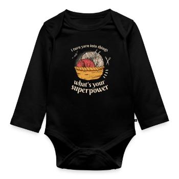 I Turn Yarn Into Things Knitting - Organic Longsleeve Baby Bodysuit - black - Front